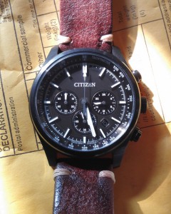 Vintage hand-stitched strap on Citizen military chronograph