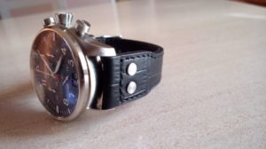 Dassari 22mm Aviator Black Croc Embossed Leather Band on an Alpina Startimer Big Date