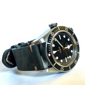 Tudor Black Bay Black on DASSARI Tribute Vintage Italian Leather Distressed Watch Strap