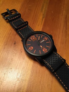 Black Carbon Fiber W/ Orange Stitch on Citizen