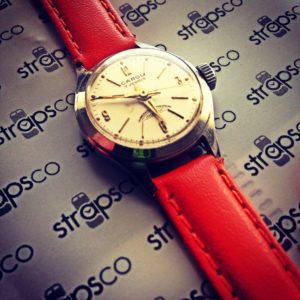 Strapsco Orange Ladies XL leather on Vintage Carol Swiss Watch