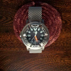 Milanese band dive watch bracelet on Citizen Eco zilla with Stevral adaptors