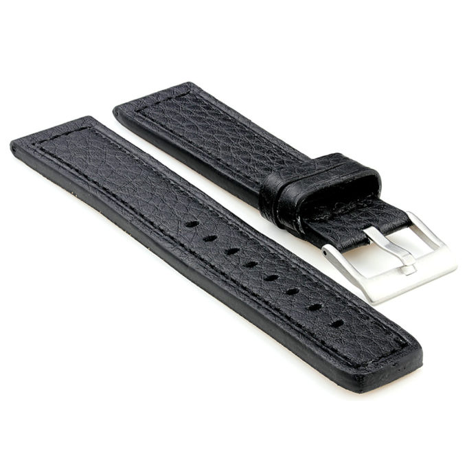 362.1 Thick Textured Leather Watch Strap in Black
