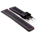 362.1.12 Thick Textured Leather Watch Strap in Black w Orange Stitching