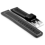362.1.22 Thick Textured Leather Watch Strap in Black w White Stitching