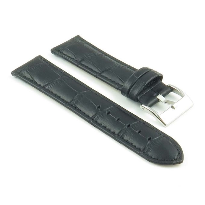 368.1 Crocodile Embossed Padded Leather Watch Strap in black