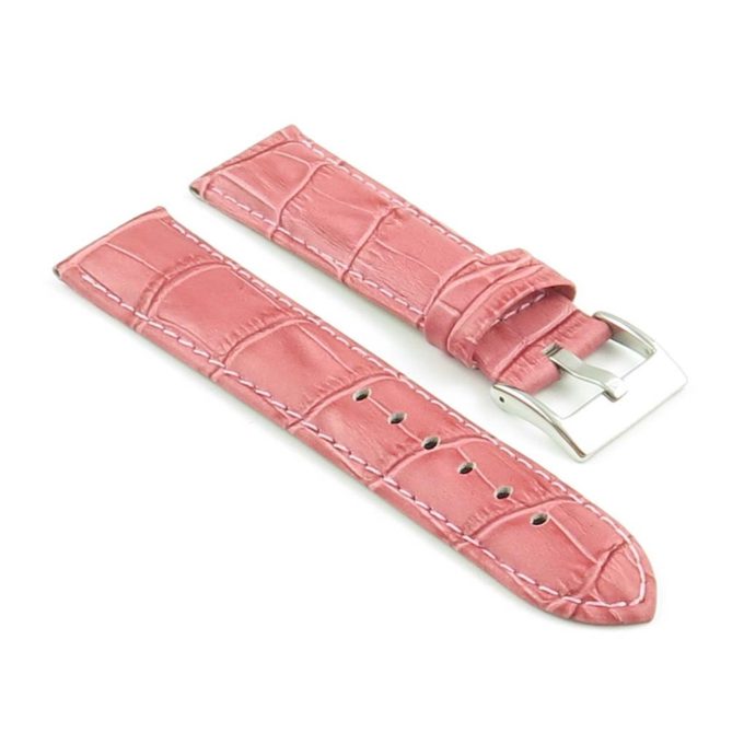 368.13 Crocodile Embossed Padded Leather Watch Strap in Pink