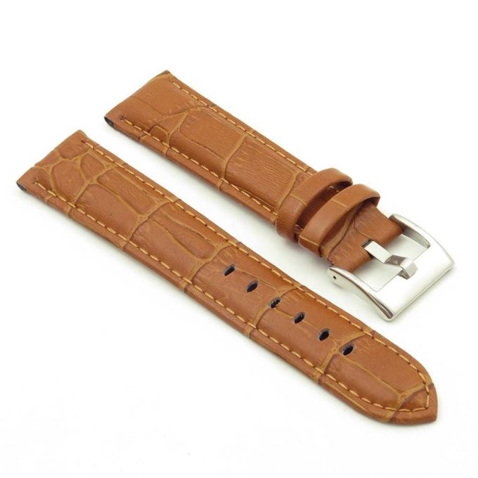 368.3 Crocodile Embossed Padded Leather Watch Strap in Brown