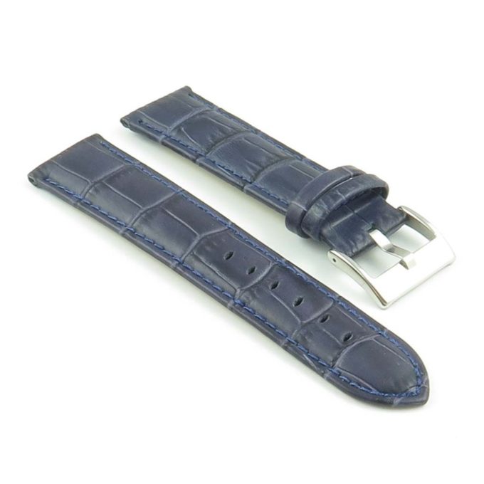368.5 Crocodile Embossed Padded Leather Watch Strap in Blue