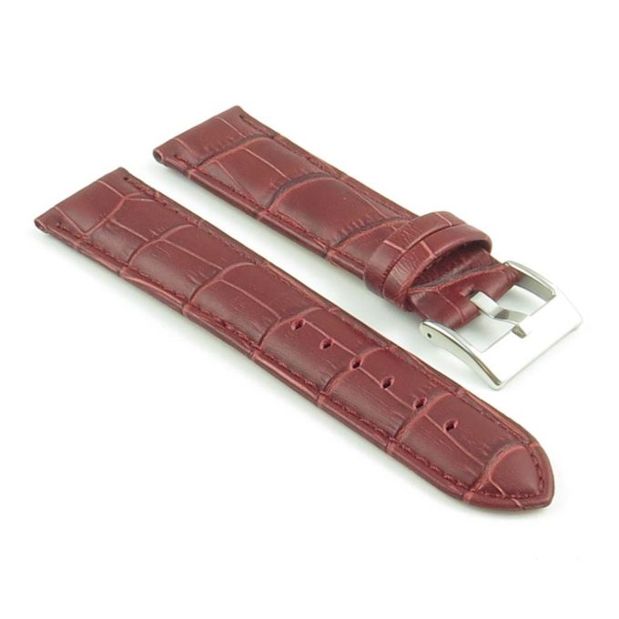 368.8 Crocodile Embossed Padded Leather Watch Strap in Mahogany