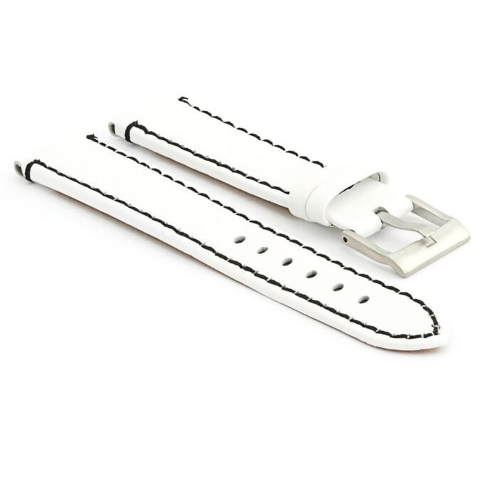 372.22.1 Flat Leather Watch Strap with Contrast Stitching in White with Black Stitching