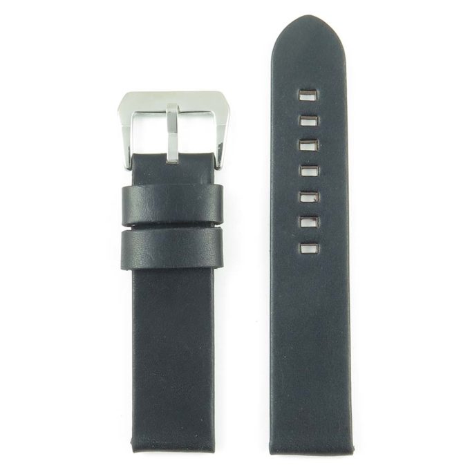 383.1 Thick Flat Leather Watch Strap in Black