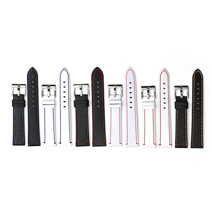 All Color 372 Flat Leather Watch Strap with Contrast Stitching