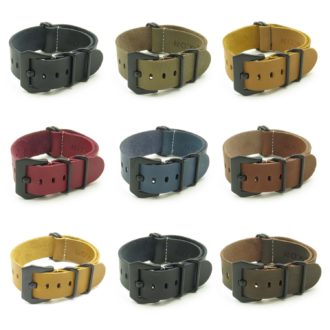 All Color NT.pv.mb Leather NATO Strap w Black Pre V Buckle