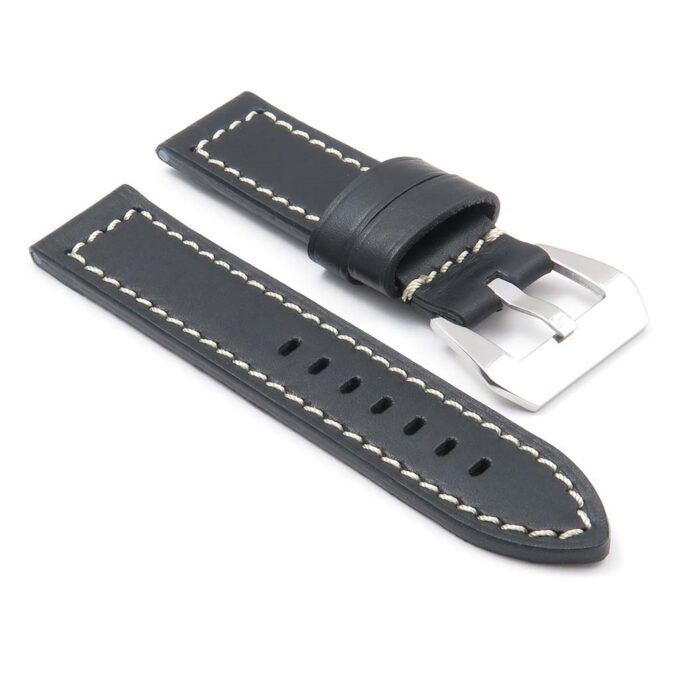 DASSARI Bentley p449.1.22 Leather Hand Stitched Strap in Black w White Stitching