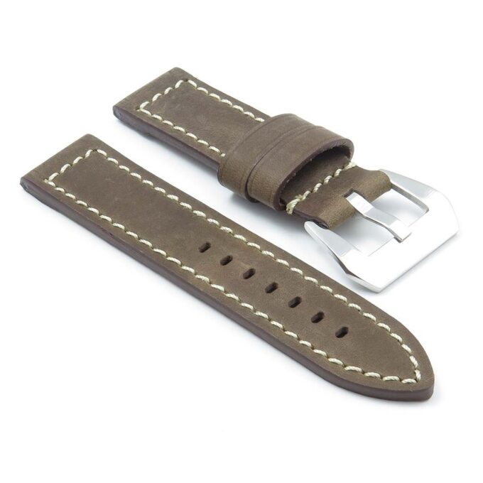 DASSARI Bentley p449.2.22 Thick Natural Leather Strap in Brown w White Stitching