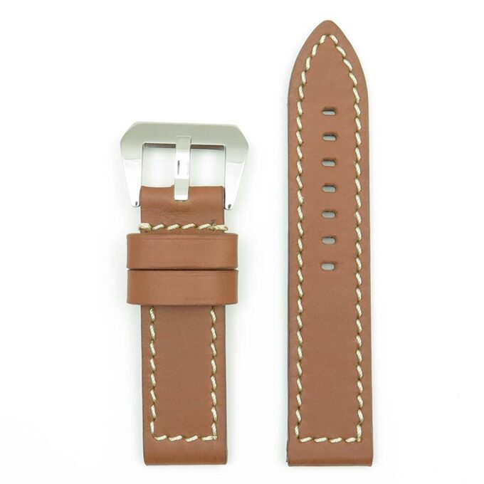 DASSARI Bentley p449.2.22 Thick Natural Leather Strap in Brown w White Stitching