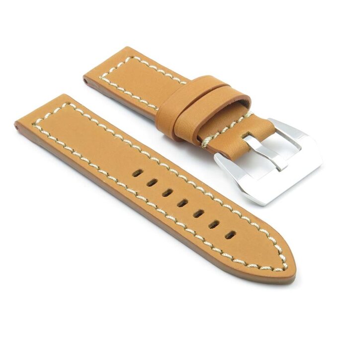 DASSARI Bentley p449.3.22 Thick Natural Leather Strap in Tan w White Stitching