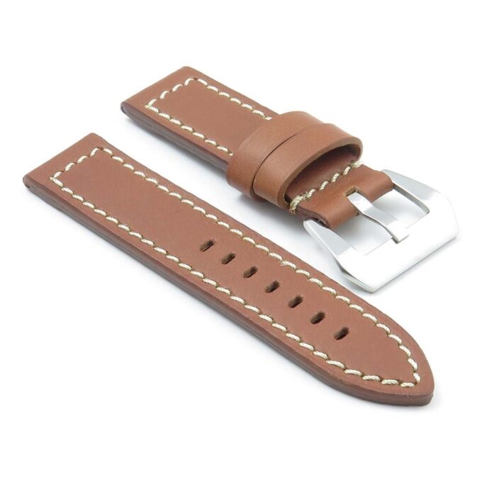 DASSARI Bentley p449.8.22 Thick Natural Leather Strap in Rust w White Stitching