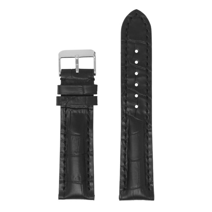 DASSARI Concord Brt11.b.1.1 Padded Crocodile Embossed Leather Strap In Black (Black Stitching) Pic2