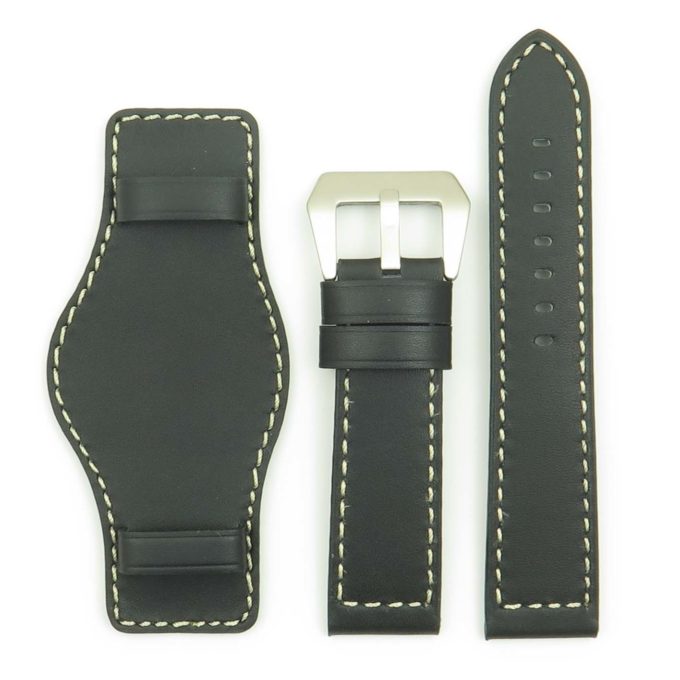 p615.1.22 DASSARI Empire Thick Leather Bund Strap in Black w White Stitching
