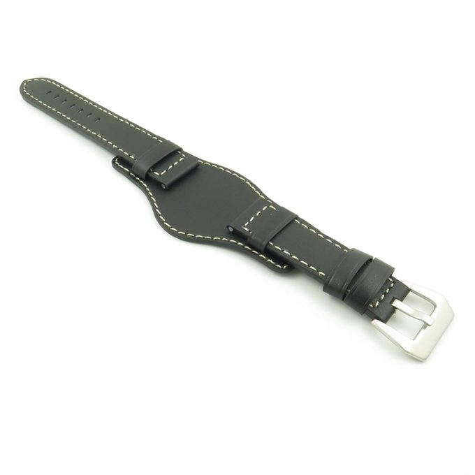 p615.1.22 DASSARI Empire Thick Leather Bund Strap in Black w White Stitching