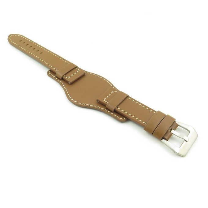 p615.3.22 DASSARI Empire Thick Leather Bund Strap in Tan w White Stitching