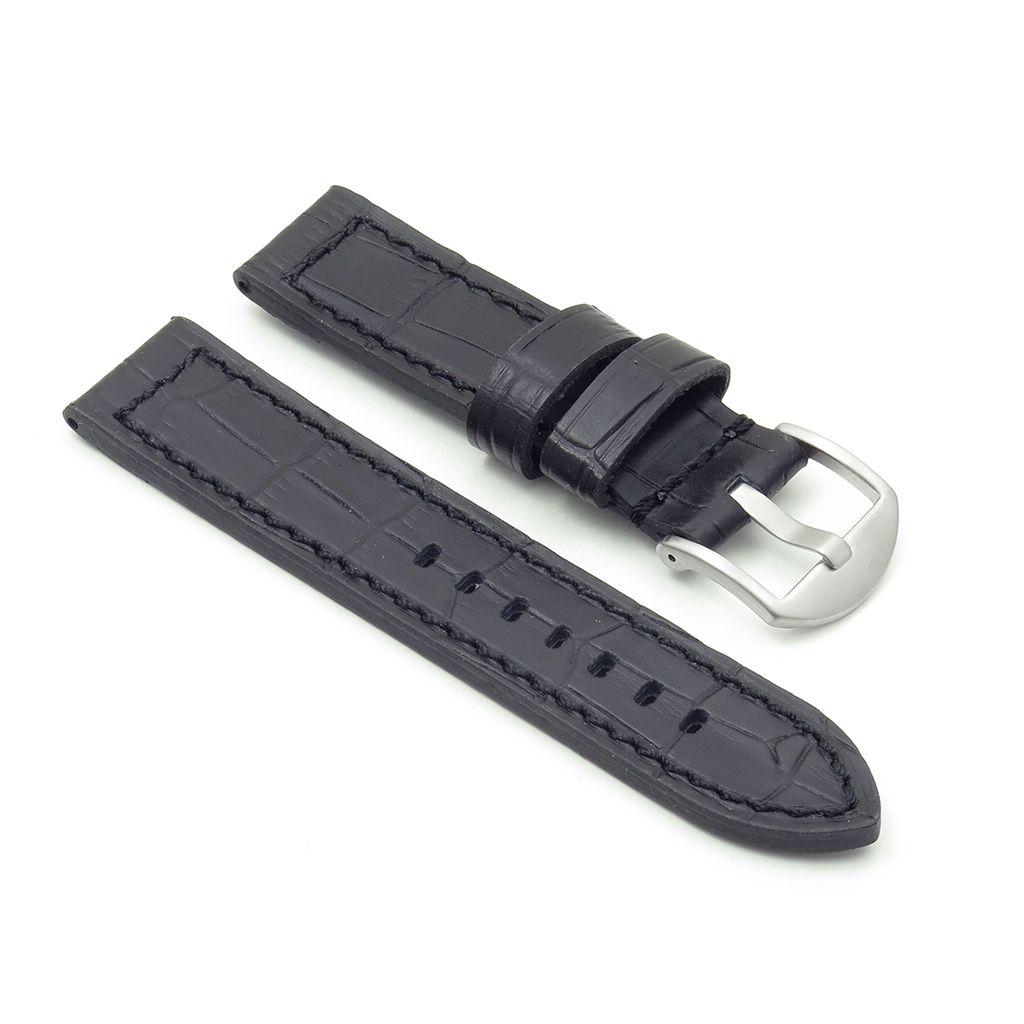 DASSARI Flash ds2.1.1 Thick Croc Embossed Leather Strap with Contrasting Colors in black stitching