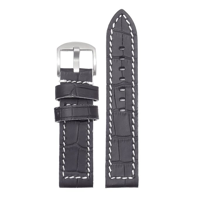 DASSARI Flash ds2.1.22 Thick Croc Embossed Leather Strap with Contrasting Colors in black w white stitching