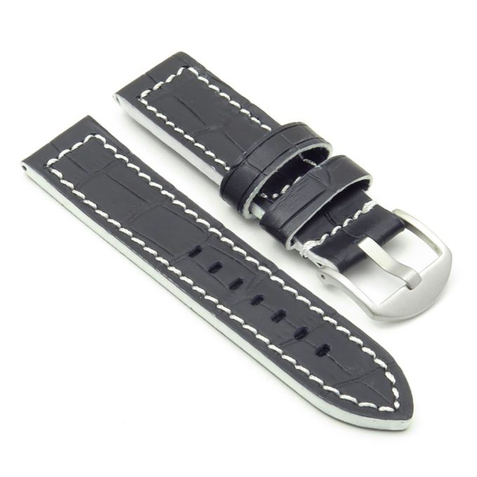 DASSARI Flash ds2.1.22 Thick Croc Embossed Leather Strap with Contrasting Colors in black w white stitching