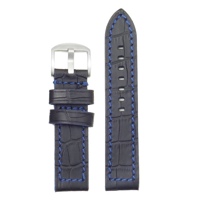 DASSARI Flash ds2.1.5 Thick Croc Embossed Leather Strap with Contrasting Colors in black w blue stitching