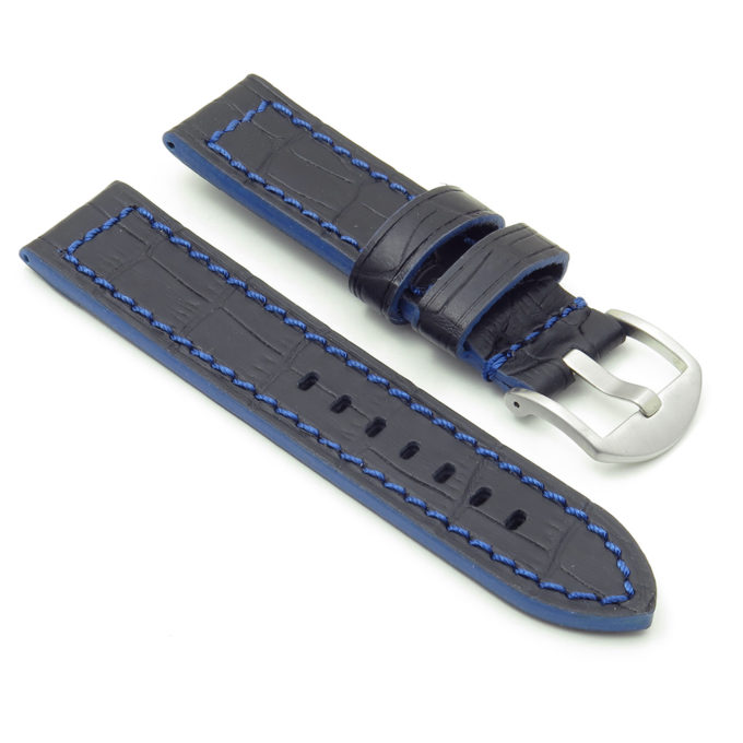 DASSARI Flash ds2.1.5 Thick Croc Embossed Leather Strap with Contrasting Colors in blue stitching