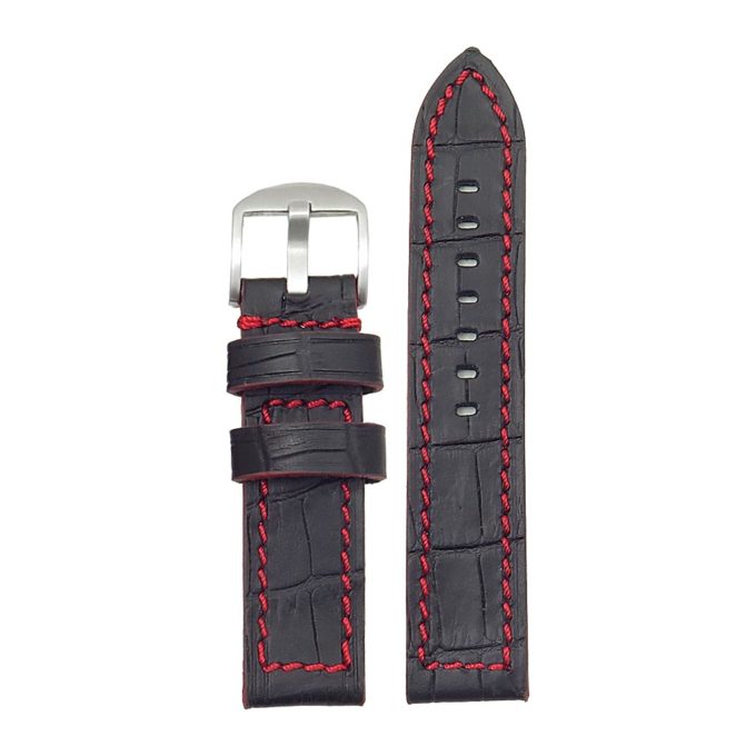 DASSARI Flash ds2.1.6 Thick Croc Embossed Leather Strap with Contrasting Colors in black w red stitching