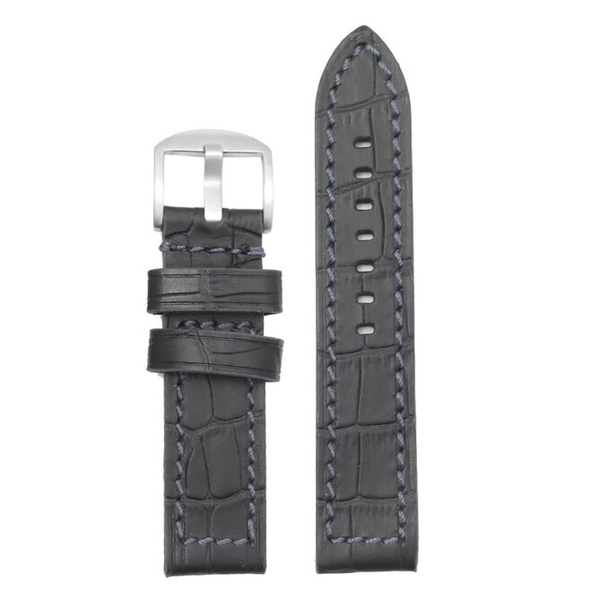 DASSARI Flash ds2.1.7 Thick Croc Embossed Leather Strap with Contrasting Colors in black w grey stitching