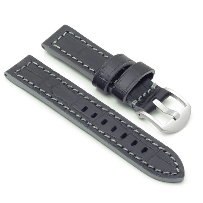 DASSARI Flash ds2.1.7 Thick Croc Embossed Leather Strap with Contrasting Colors in black w grey stitching