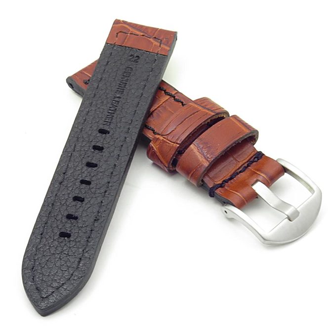 DASSARI Flash ds2.2.1 Thick Croc Embossed Leather Strap with Contrasting Colors in brown w black stitching
