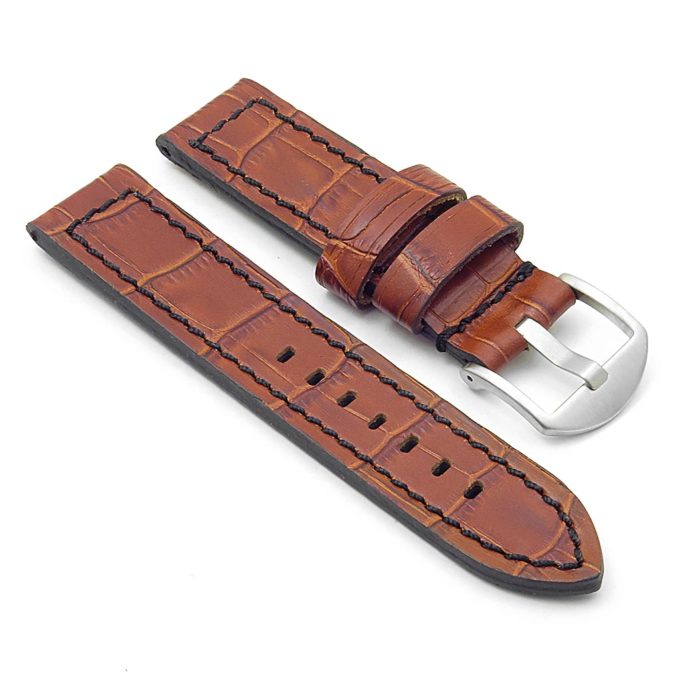 DASSARI Flash ds2.2.1 Thick Croc Embossed Leather Strap with Contrasting Colors in brown w black stitching