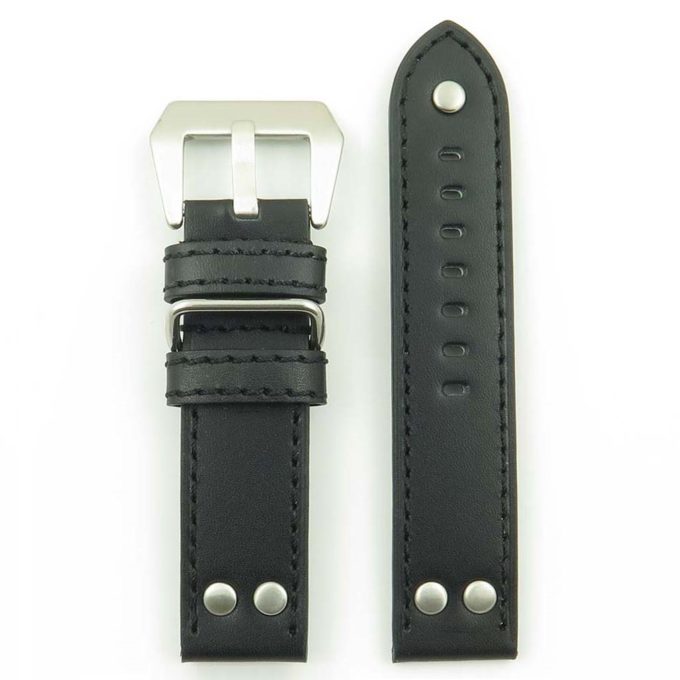 DASSARI Liberty P600.1 Leather Strap with Metal Keeper and Rivets in Black