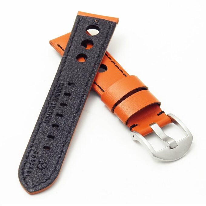 dassari m5 ds4 12 1 leather rally strap in orange w black stitching 2