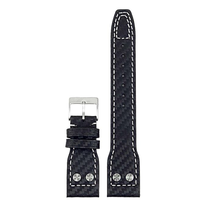 DASSARI Mirage iw6.1.22 Carbon Fiber Strap w Rivets in Black with White Stitching