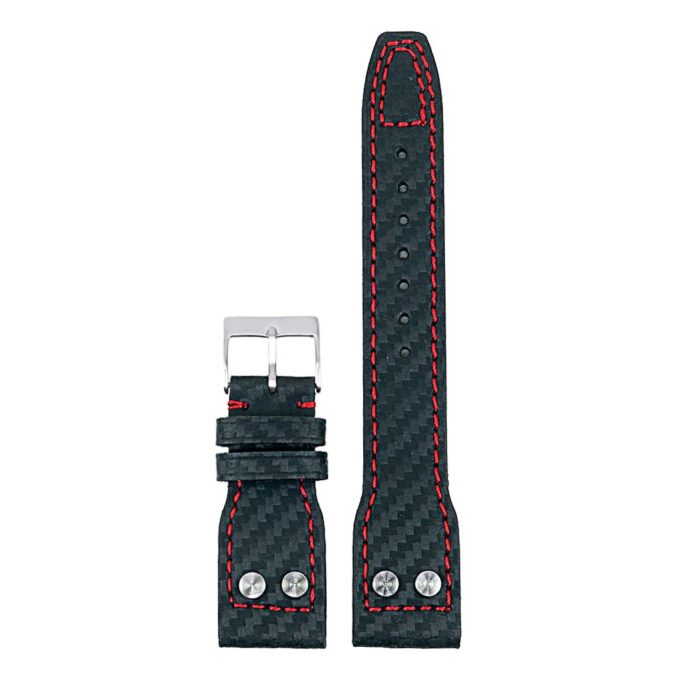 DASSARI Mirage iw6.1.6 Carbon Fiber Strap w Rivets in Black with Red Stitching