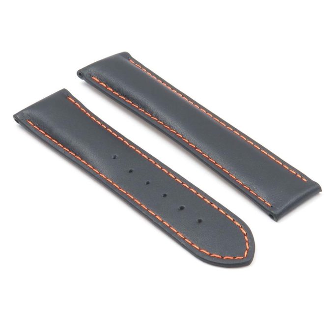 DASSARI Modena ome10.1.12 Smooth Italian Leather Strap for Deployment Clasp in Black with Orange Stitching