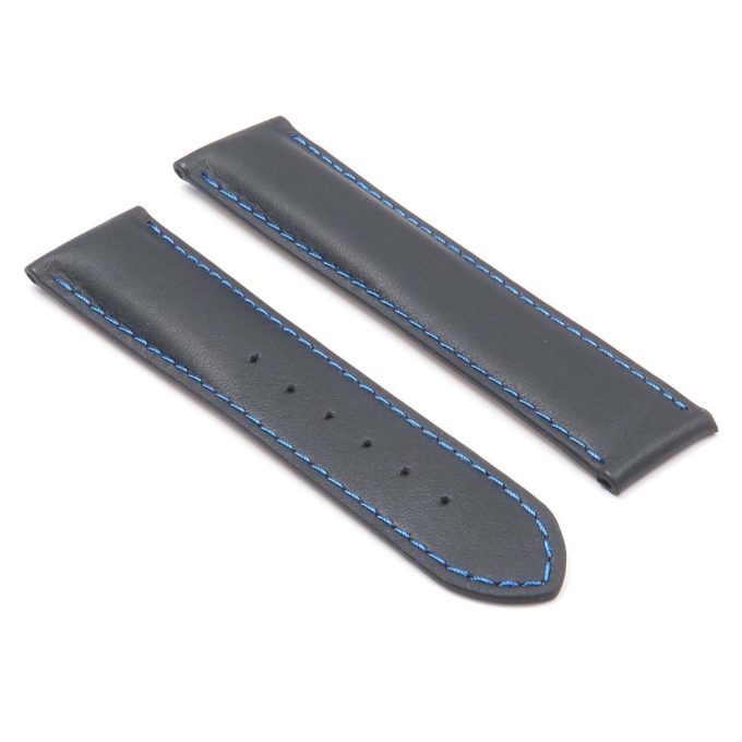 DASSARI Modena ome10.1.5 Smooth Italian Leather Strap for Deployment Clasp in Black with Blue Stitching