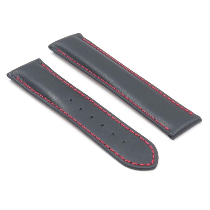 DASSARI Modena ome10.1.6 Smooth Italian Leather Strap for Deployment Clasp in Black with red Stitching