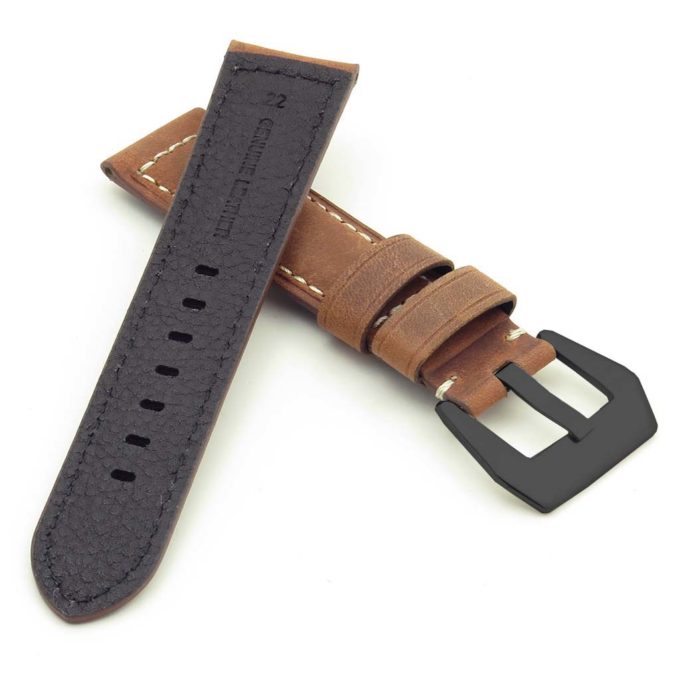 DASSARI Salvage p560a.3.mb Thick Padded Distressed Italian Leather Strap w Black Pre V Buckle in tan