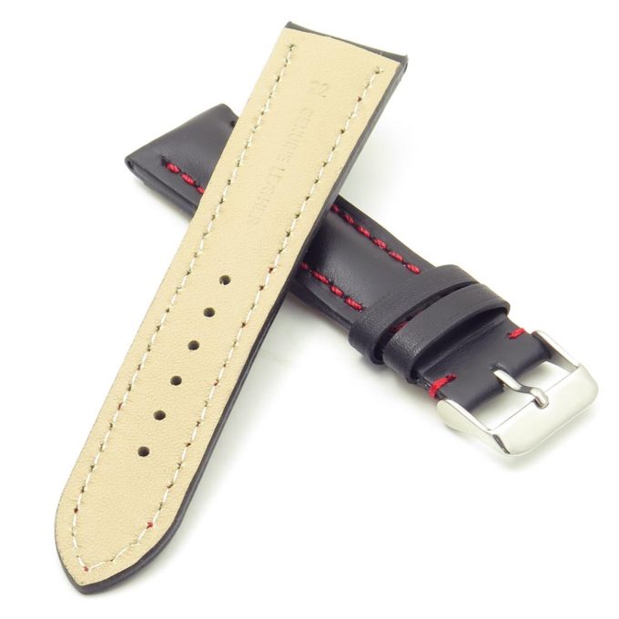 DASSARI Transit brb2.1.6 Smooth Italian Leather Strap black with red stitching