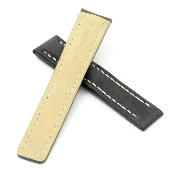 DASSARI Venture brc1.1.22 Distressed Italian Leather Watch Strap for BREITLING black with white stitching