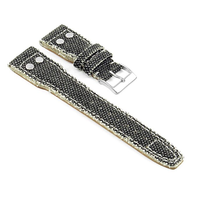 DASSARI Weave iw7.1.22 Frayed Edge Canvas Strap w Rivets in Black w White Stitching.