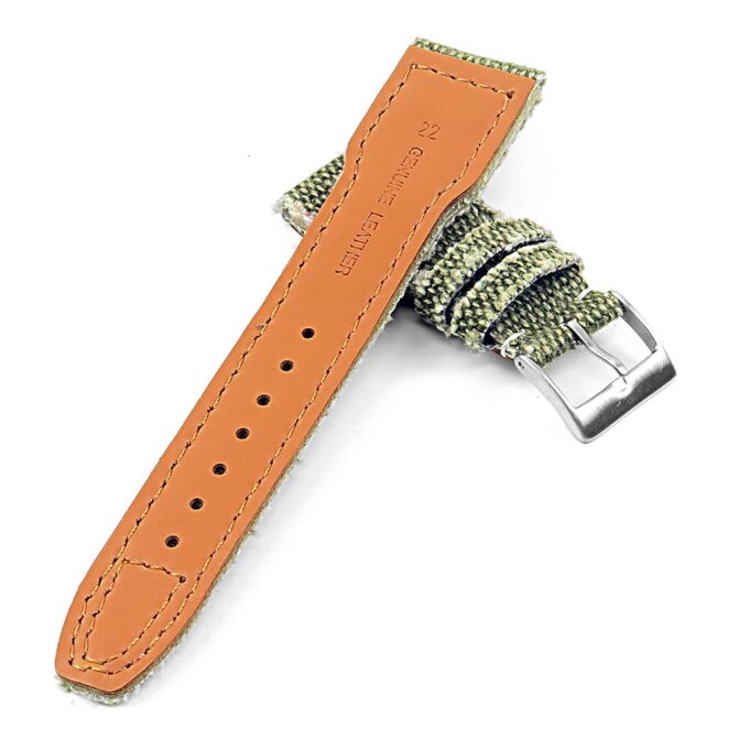DASSARI Weave iw7.11.22 Frayed Edge Canvas Strap w Rivets in Green w White Stitching