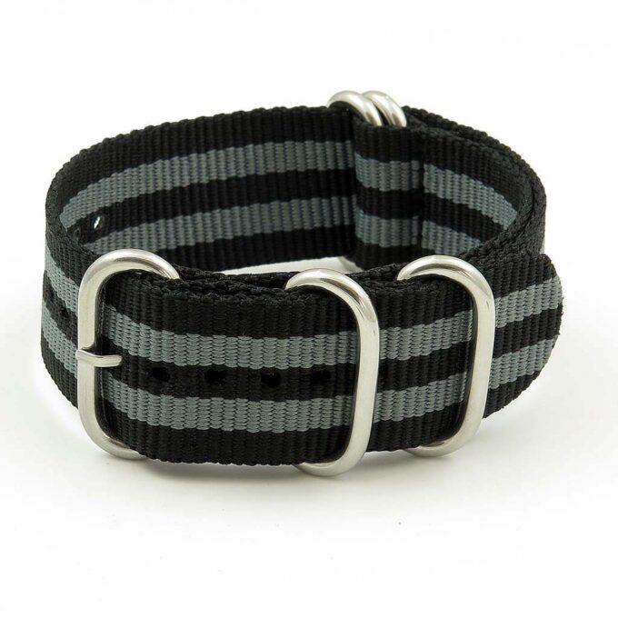 NT.NL.1.7.ps 5 Ring Nylon NATO Strap in Black Grey